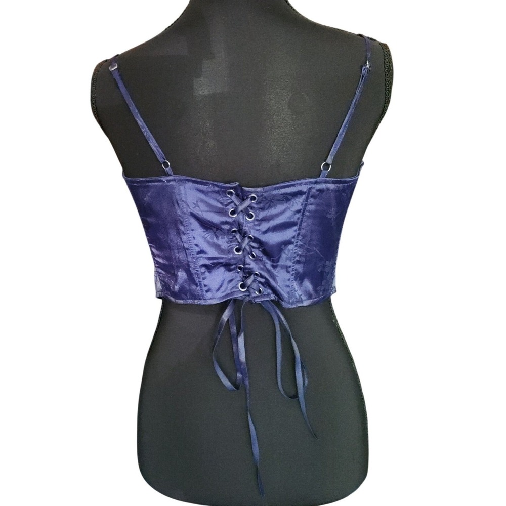 PacSun Y2K Satin Lace Corset Top LA Hearts Blue Top Whimsigoth Lace Up Small - Picture 5 of 8